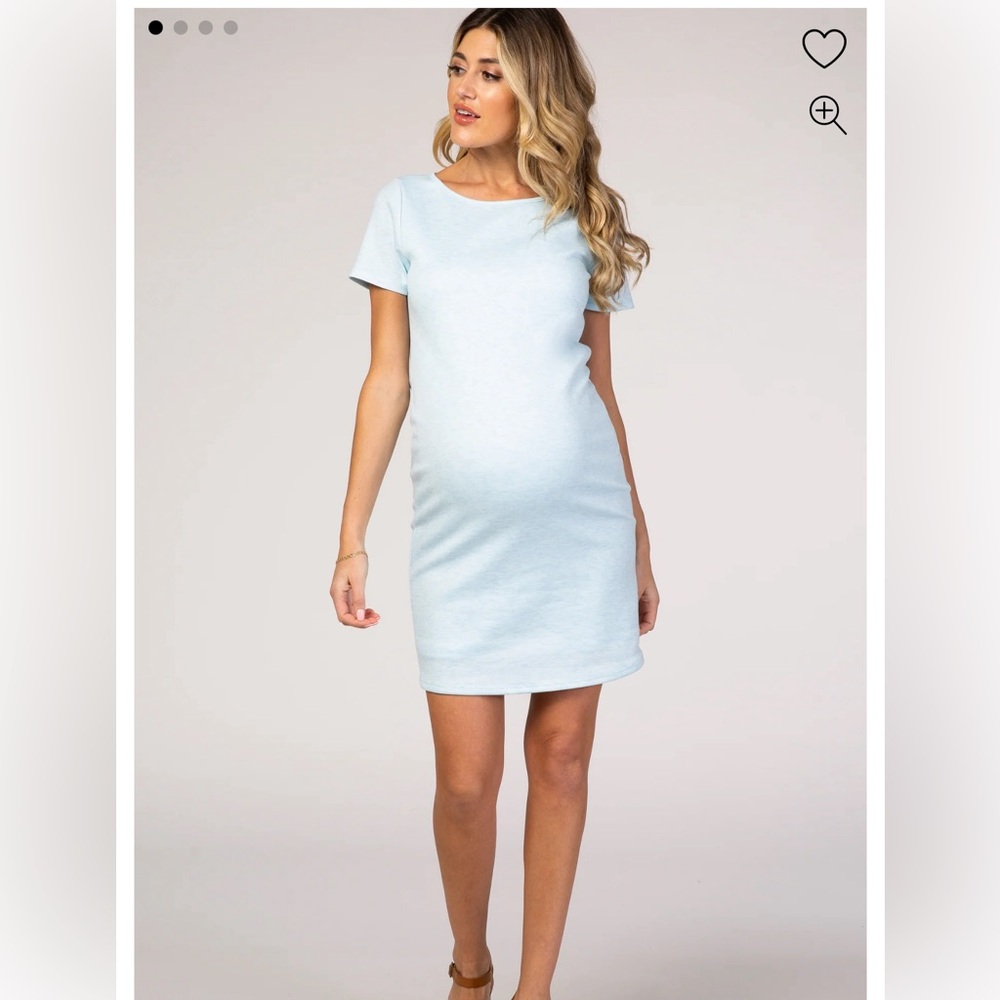 Pink blush maternity baby blue fitted short sleeve dress